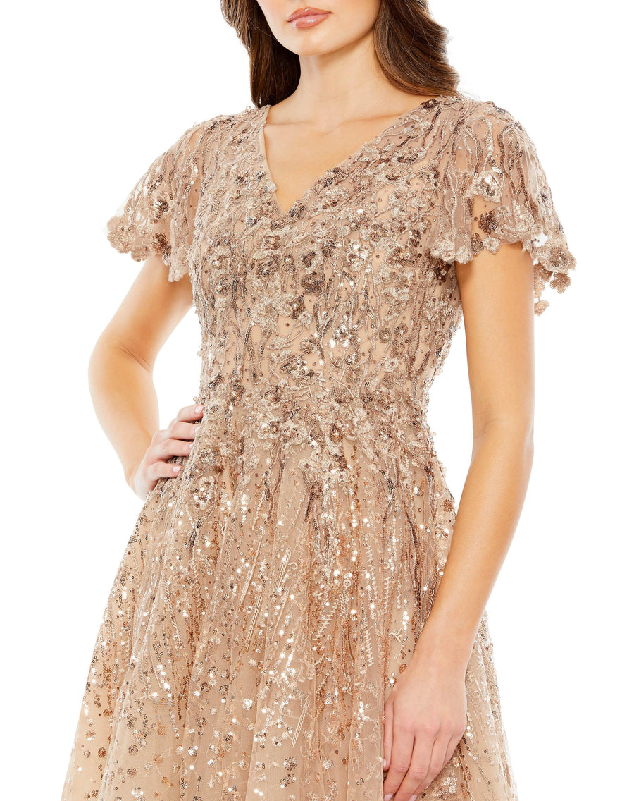 Formal Dresses Short Sleeve Tea Length Formal Dress Taupe