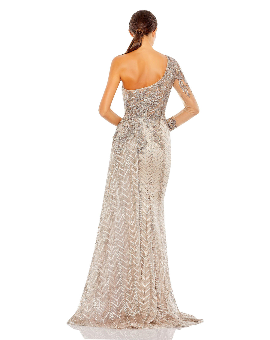 Formal Dresses Long Formal Beaded Lace Dress Taupe