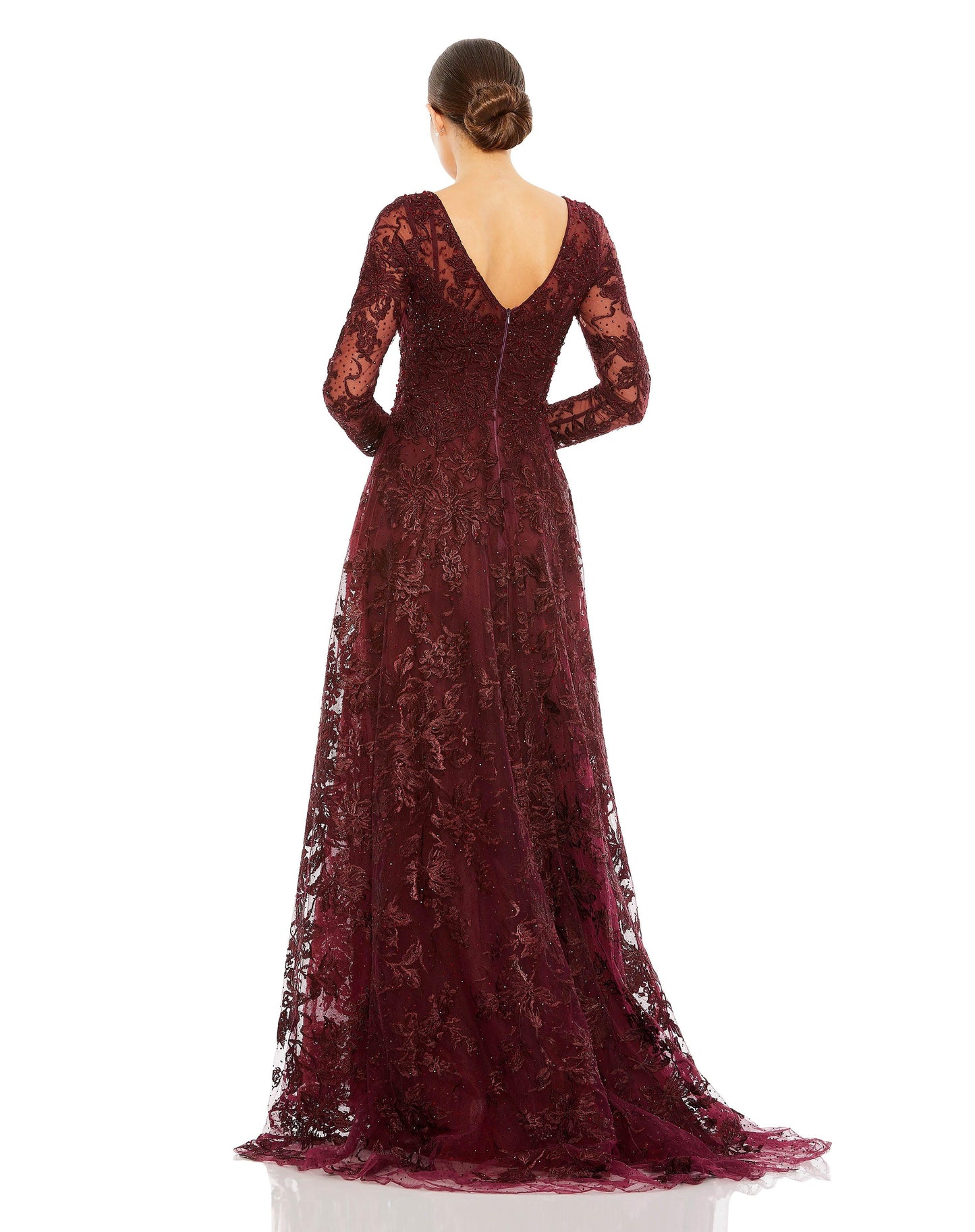 Formal Dresses Long Sleeve Formal Lace Dress Mahogany