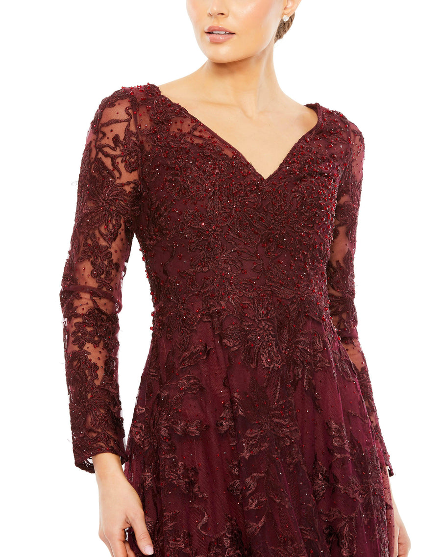 Formal Dresses Long Sleeve Formal Lace Dress Mahogany