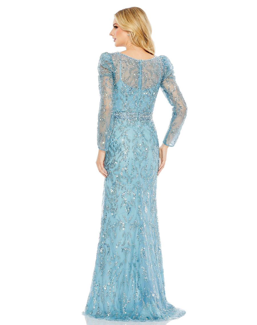 Formal Dresses Long Sleeve Formal Beaded Dress Aqua