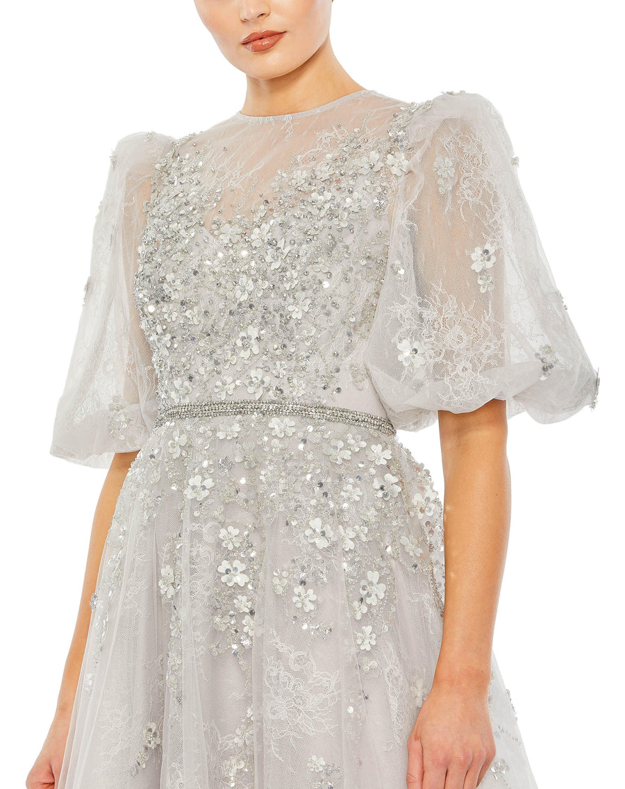 Formal Dresses Long Short Sleeve Formal Lace Dress Platinum