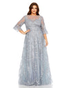 Plus Size Dresses Flutter Sleeve Emrbroidered A Line Plus Size Gown Platinum