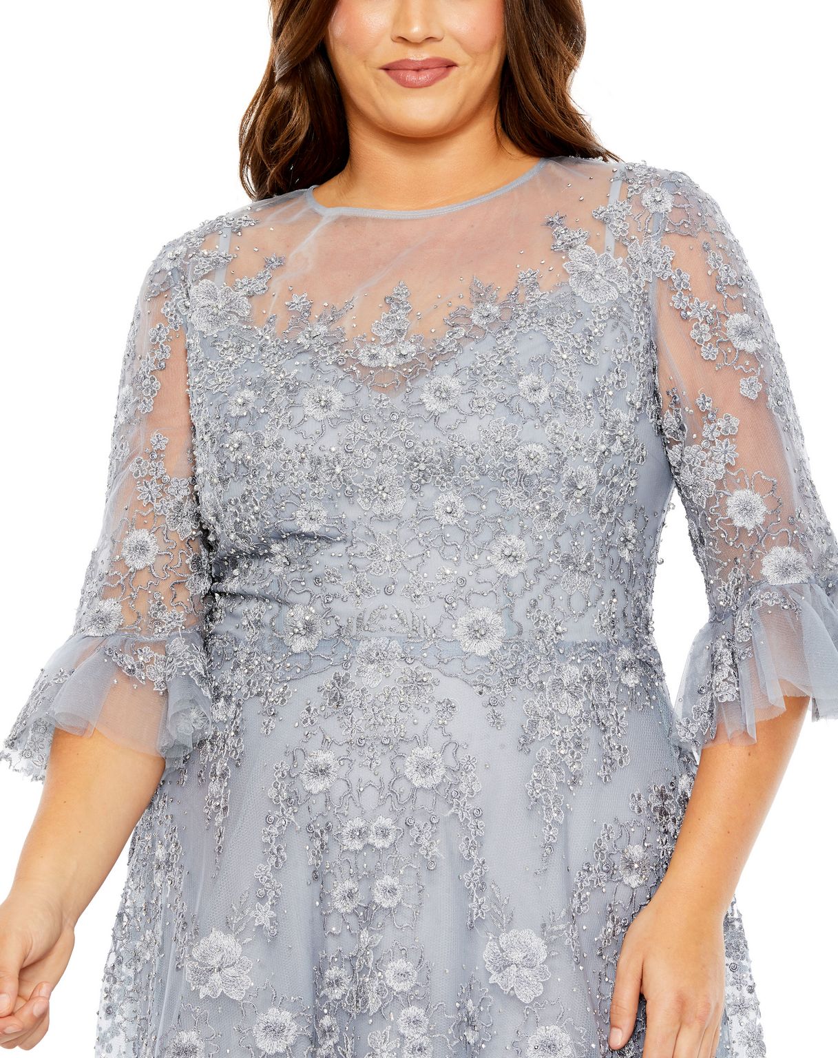 Plus Size Dresses Flutter Sleeve Emrbroidered A Line Plus Size Gown Platinum