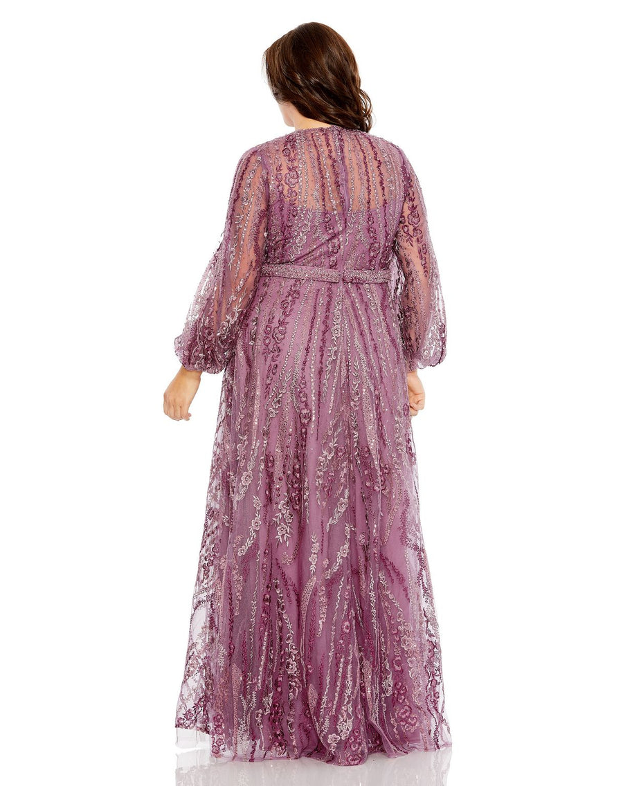 Plus Size Dresses  Puff Long Sleeve A Line Plus Size Gown Mauve