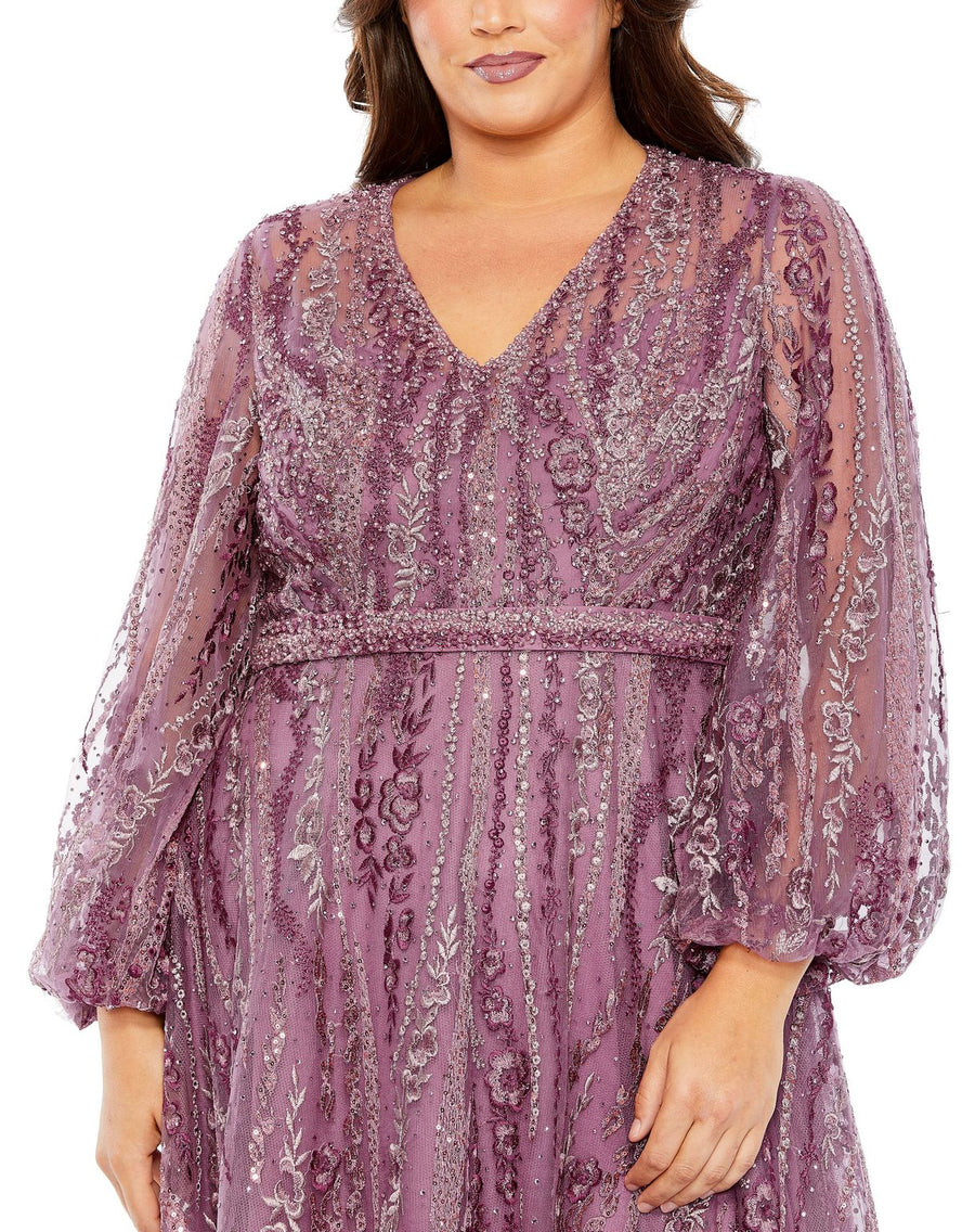 Plus Size Dresses  Puff Long Sleeve A Line Plus Size Gown Mauve