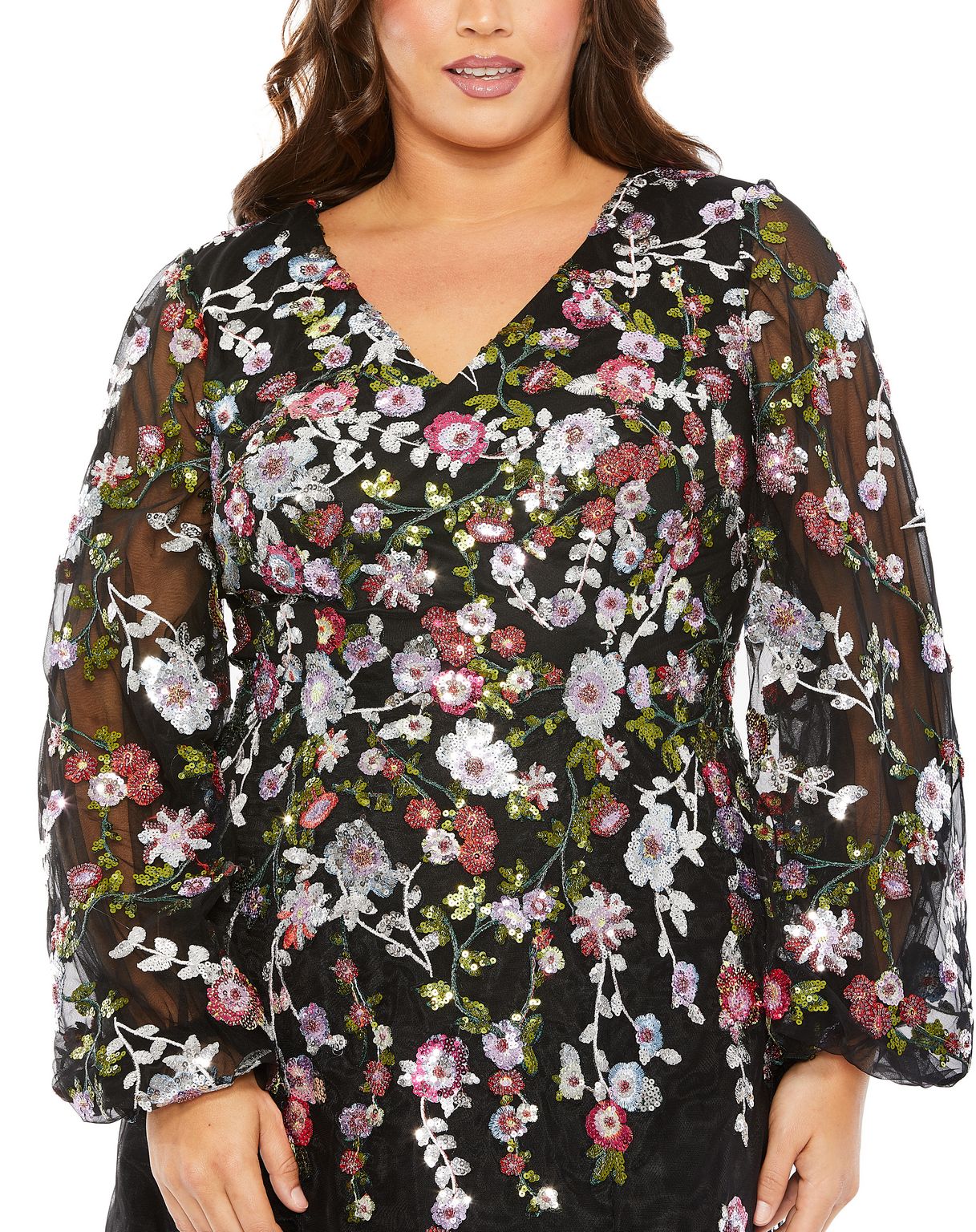 Plus Size Dresses Long Puff Sleeve A Line Dress Black Multi