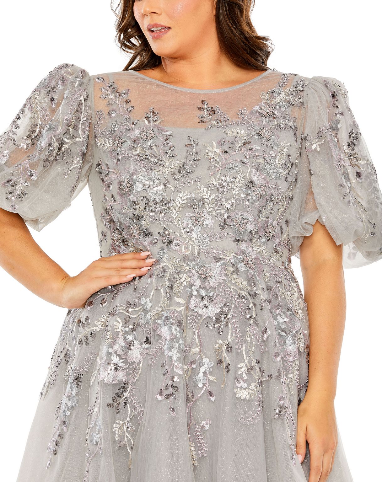 Plus Size Dresses Plus Size Glitter Tea-Length Dress Charcoal