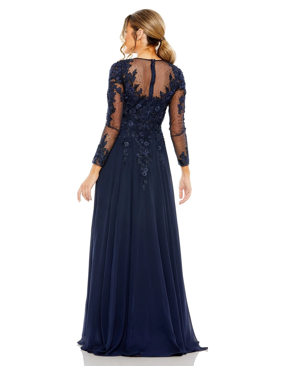 Mother of the Bride Dresses High Neck Long Sleeve Embellished A Line Dress Midnight