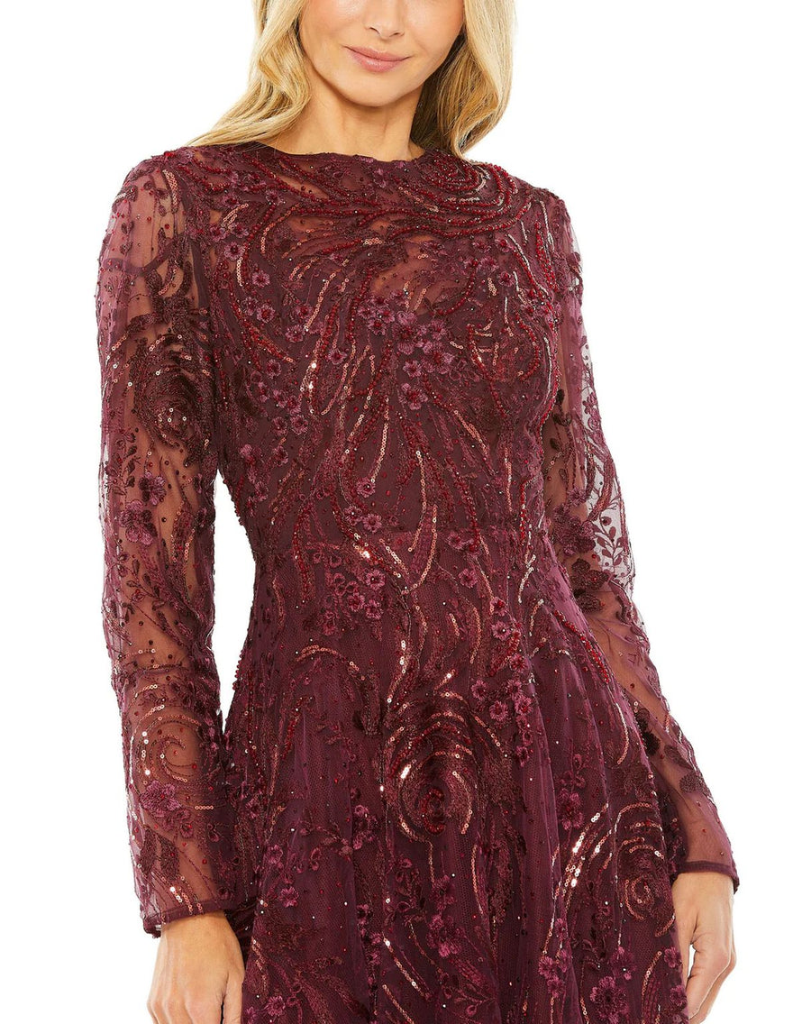 Formal Dresses Long Sleeve A Line Formal Dress Wine