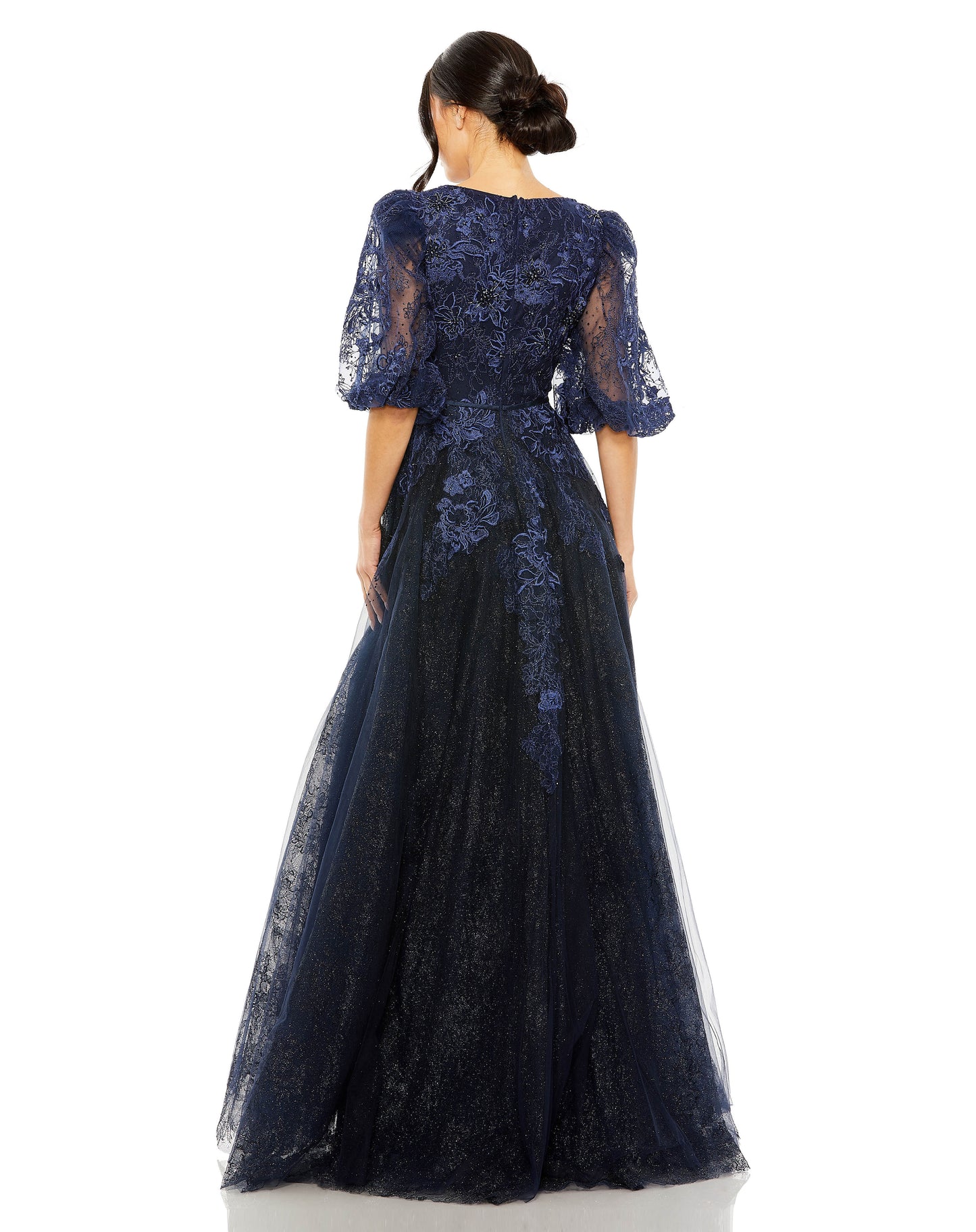 Formal Dresses Long Formal A Line Puff Sleeve Evening Dress Midnight