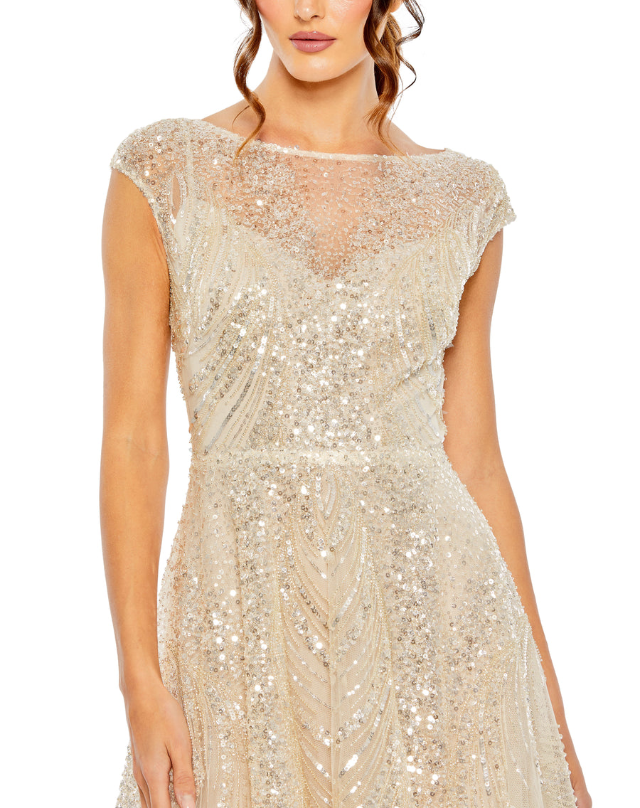 Formal Dresses A Line Long Formal Evening Sequin Dress Nude Silver