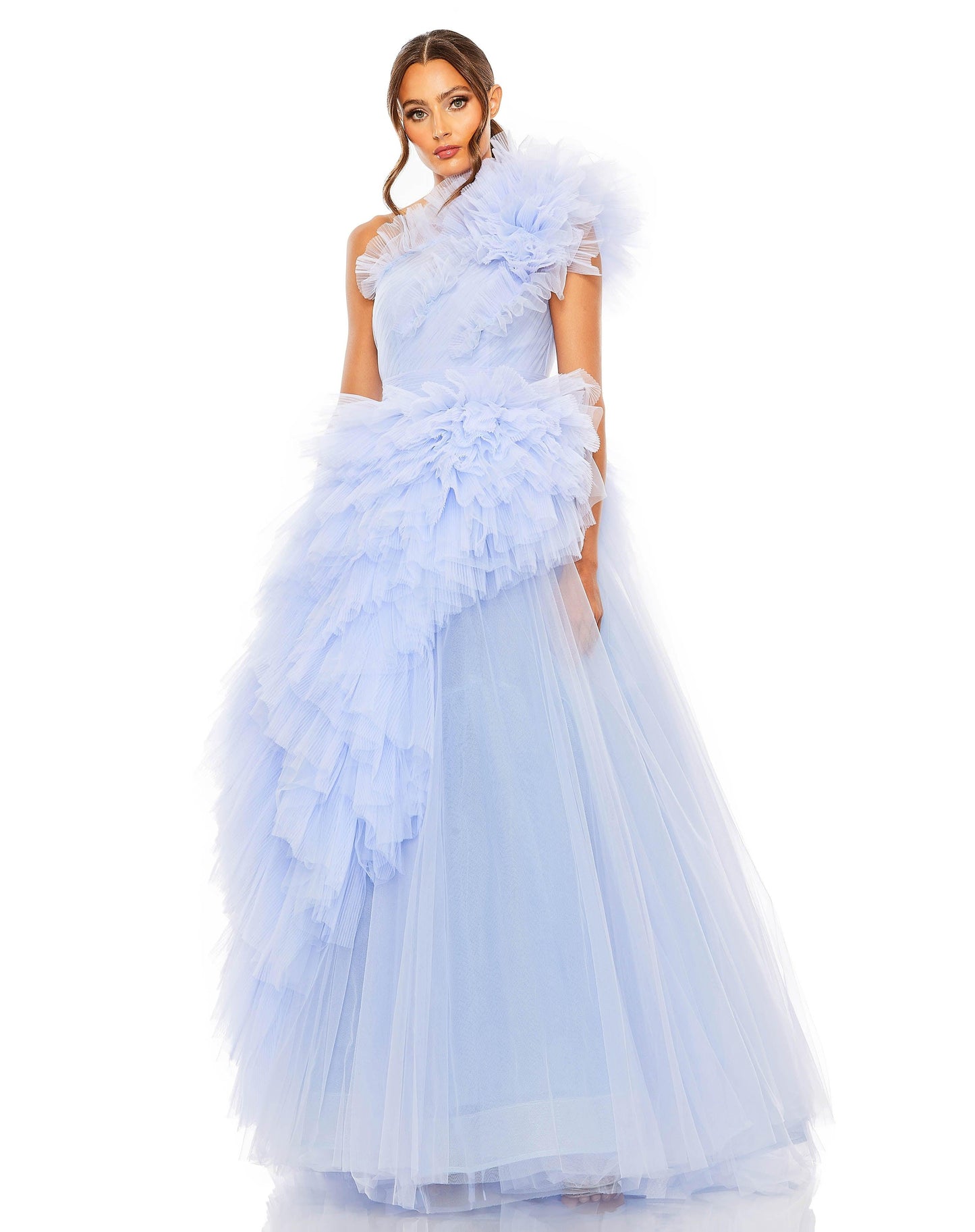 Prom Dresses Long One Shoulder Ruffle Prom Gown Periwinkle