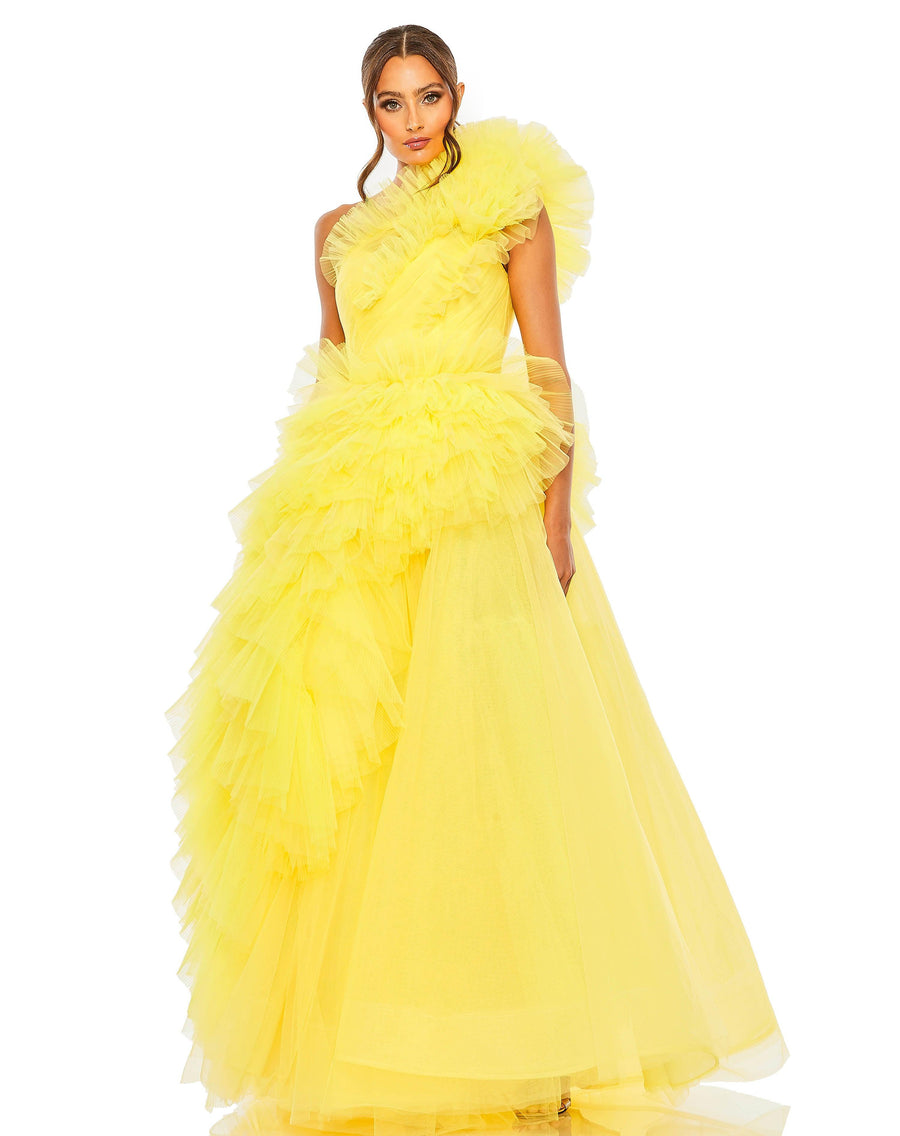 Prom Dresses Long One Shoulder Ruffle Prom Gown Sunshine