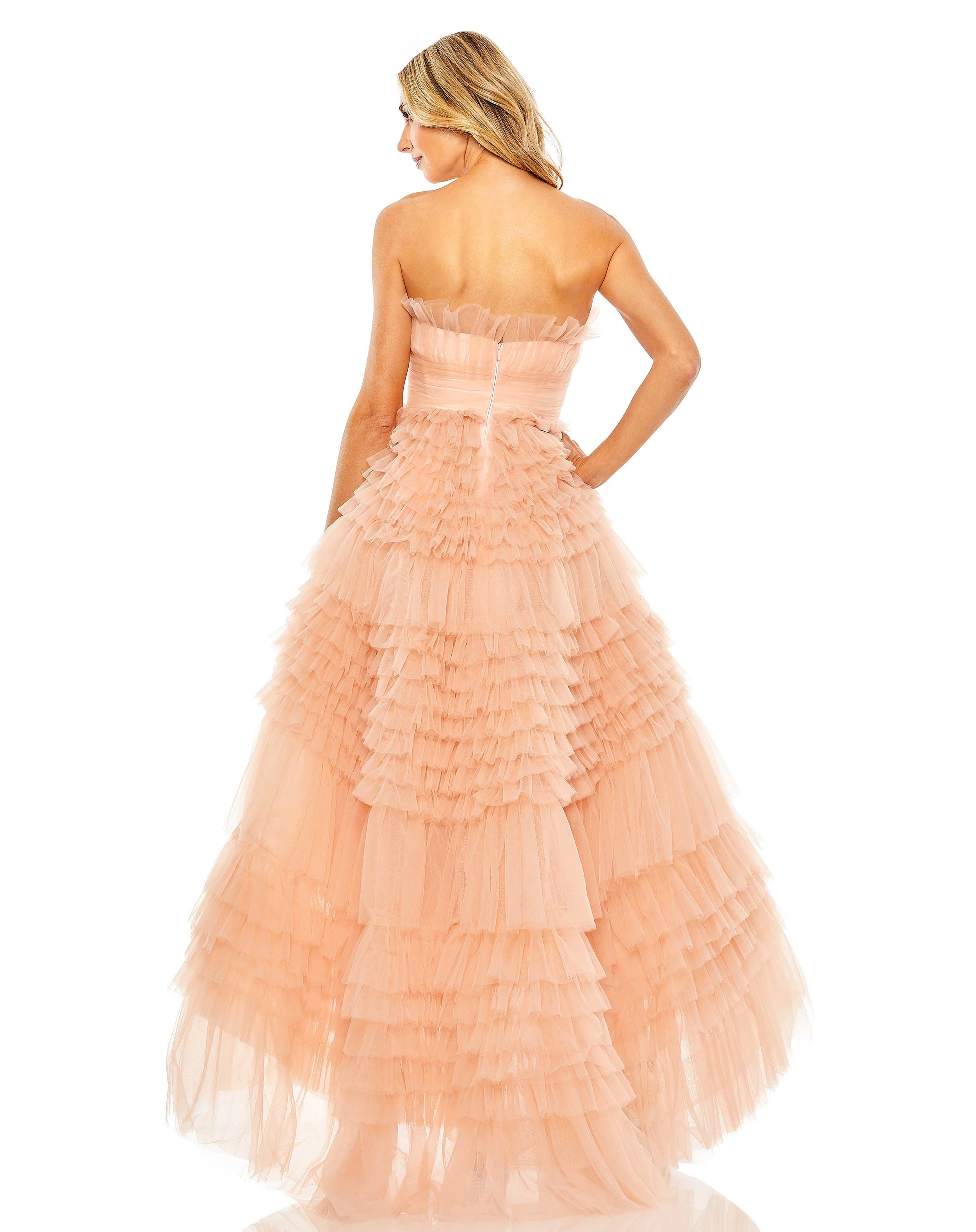 Prom Dresses High Low Strapless Prom Ball Gown Peach