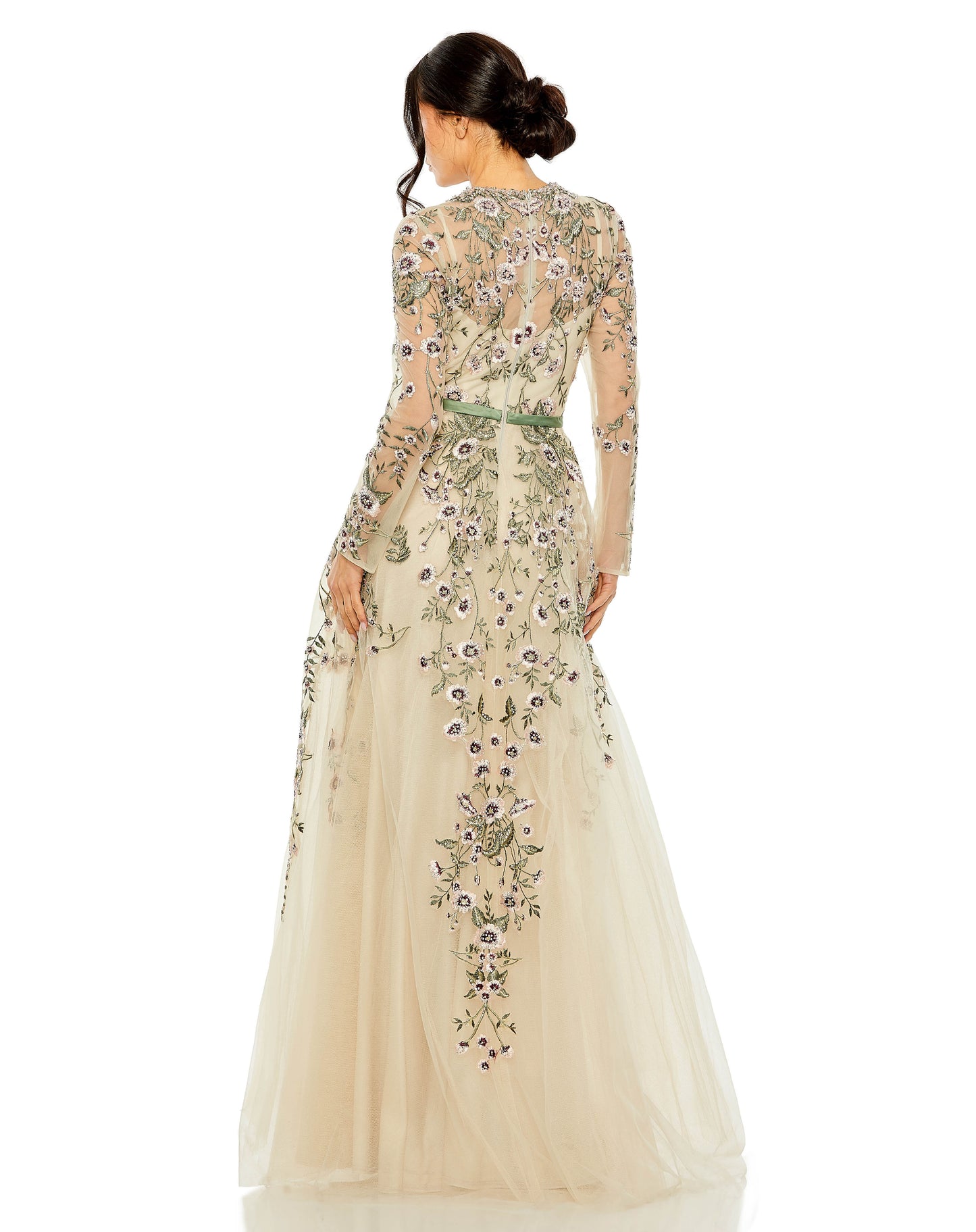 Formal Dresses Long Sleeve Formal A Line Evening Gown Sage Multi