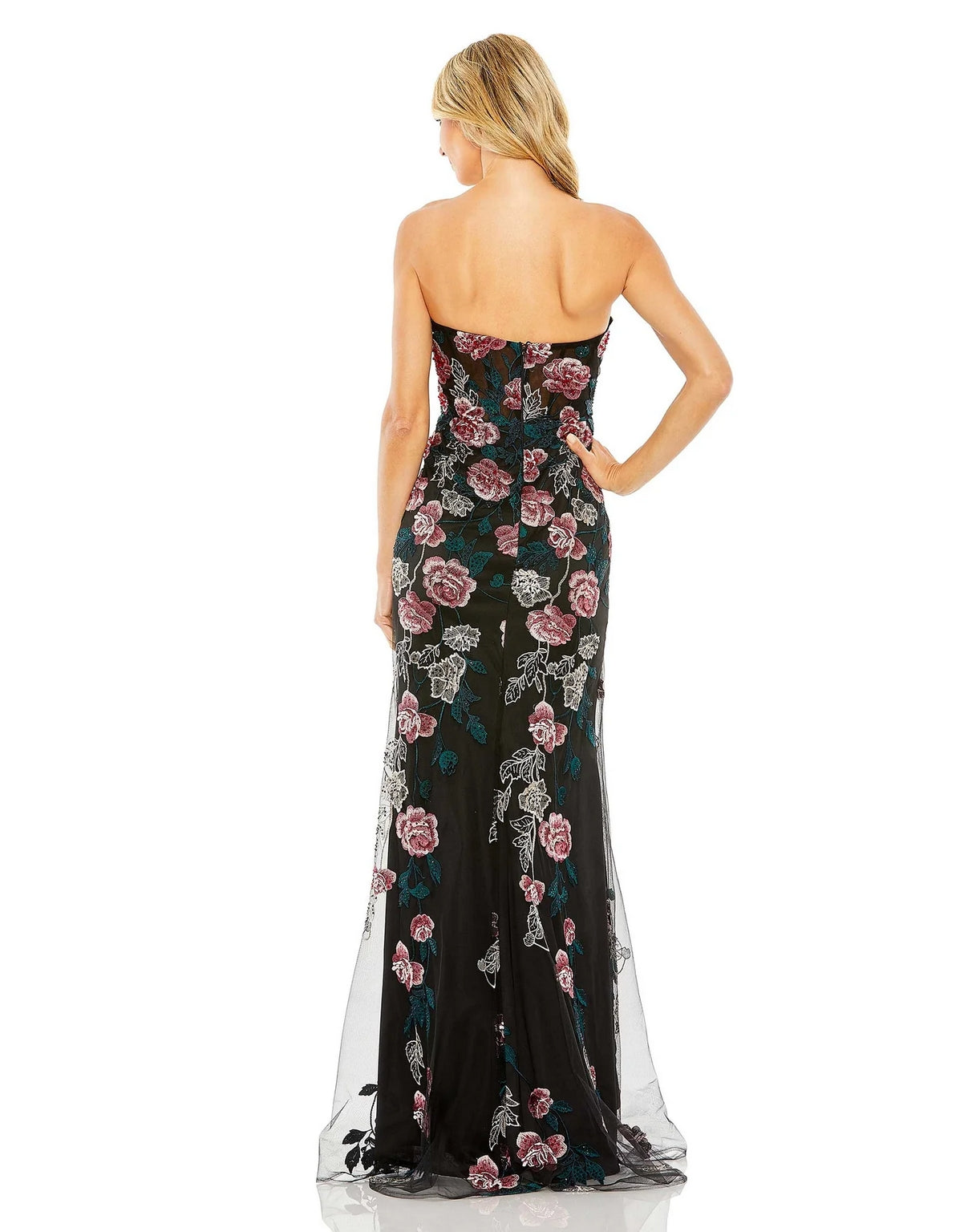 Formal Dresses Long Strapless Floral Embroidered Dress Black Multi