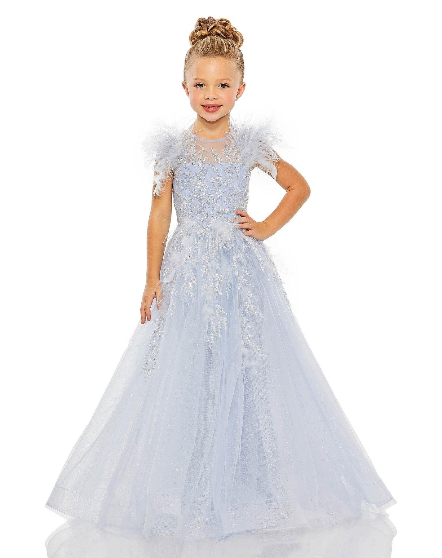 Flower Girl Dresses Long Flower Girl Cap Sleeve Beaded Ball Gown Ice Blue