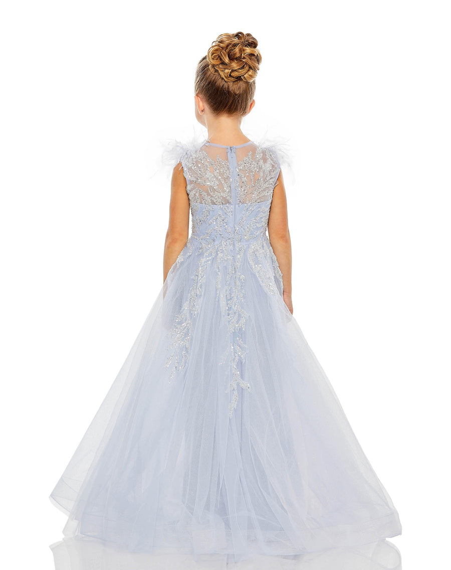 Flower Girl Dresses Long Flower Girl Cap Sleeve Beaded Ball Gown Ice Blue