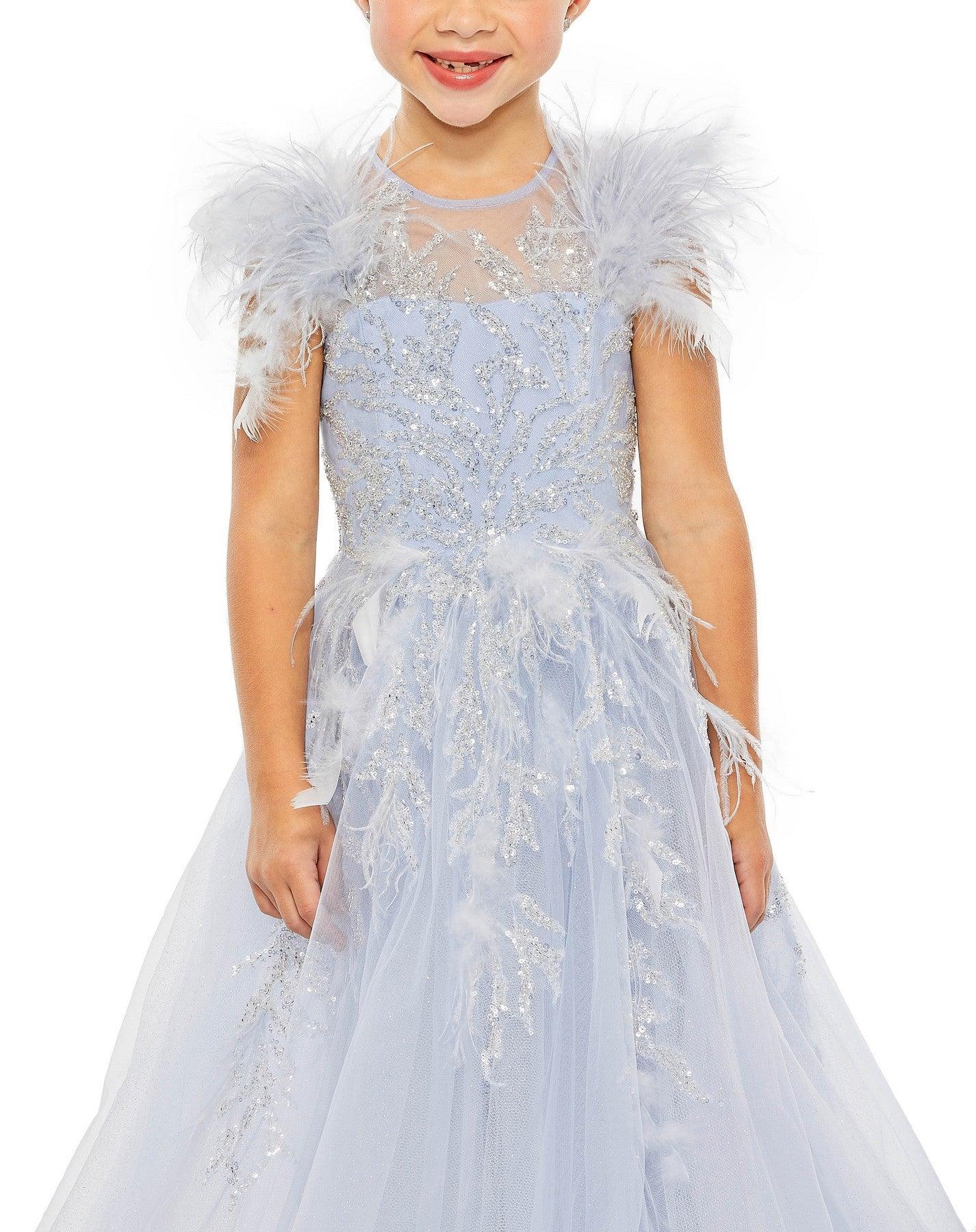 Flower Girl Dresses Long Flower Girl Cap Sleeve Beaded Ball Gown Ice Blue