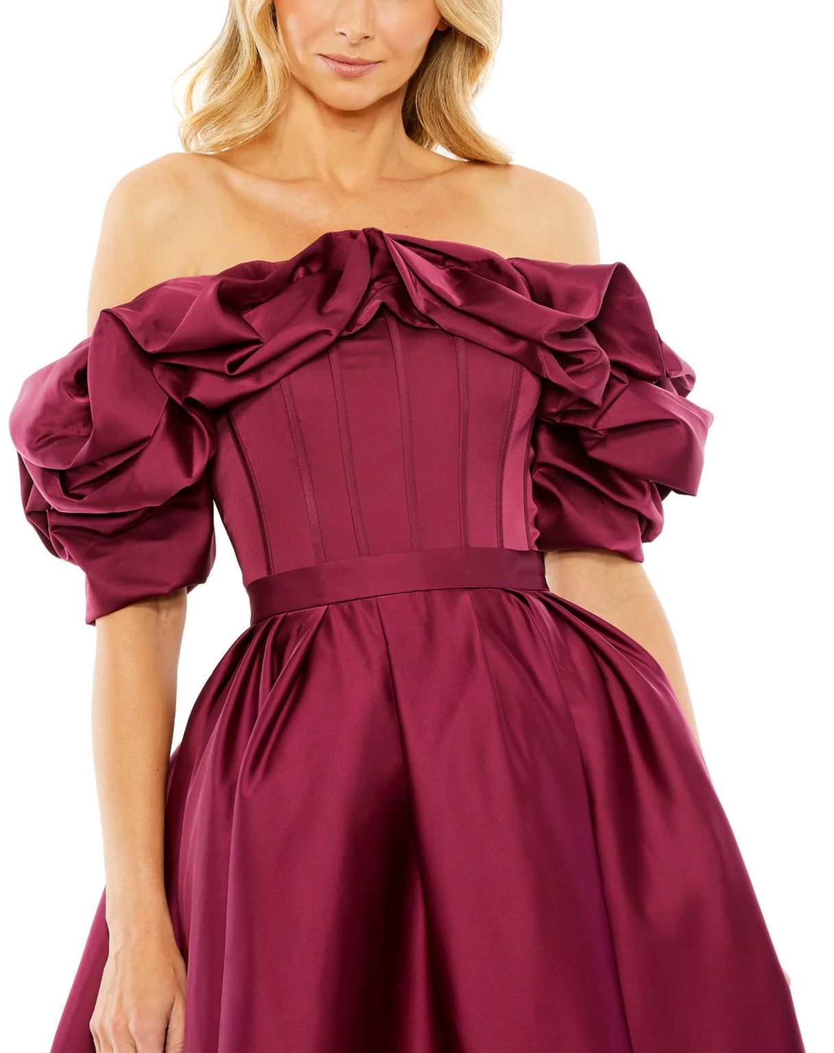 Cocktail Dresses Off Shoulder Ruffle Tea Length Dress Plum