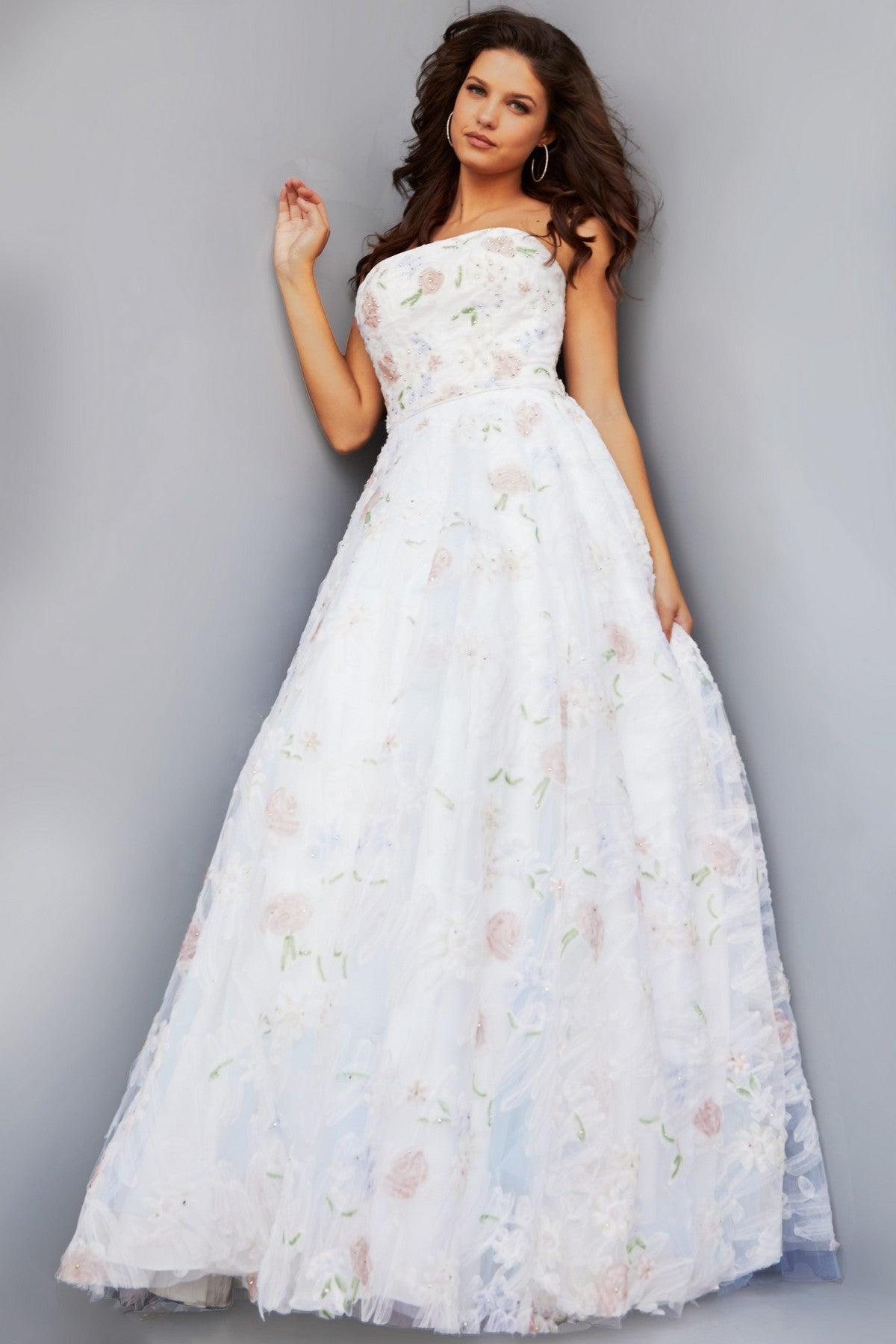 Prom Dresses Prom Long Strapless Floral Ball Gown Off White/Multi