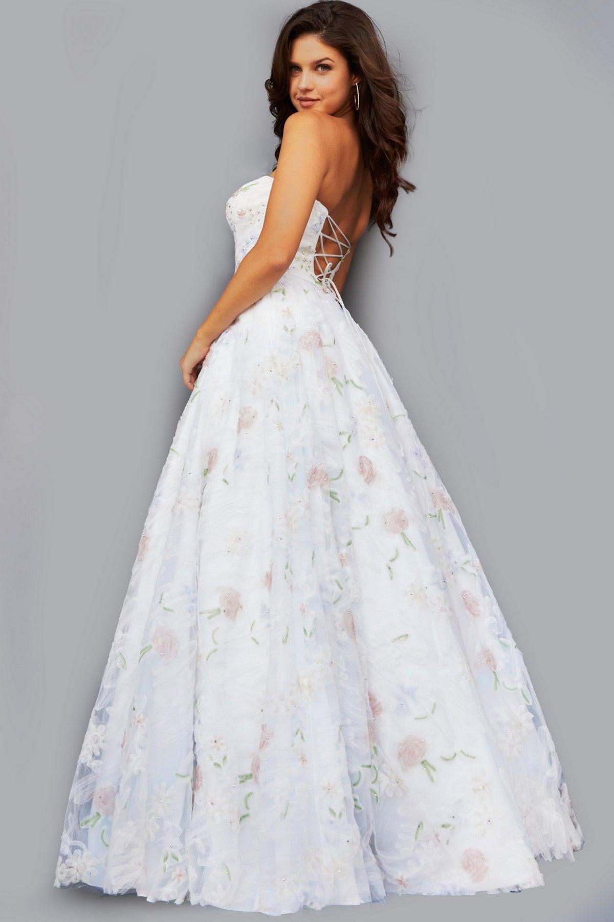 Prom Dresses Prom Long Strapless Floral Ball Gown Off White/Multi