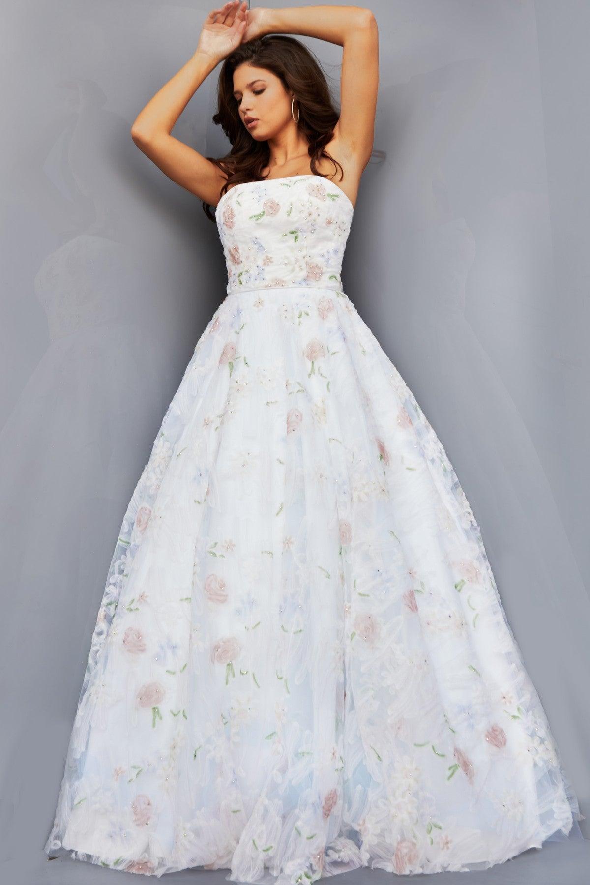 Prom Dresses Prom Long Strapless Floral Ball Gown Off White/Multi