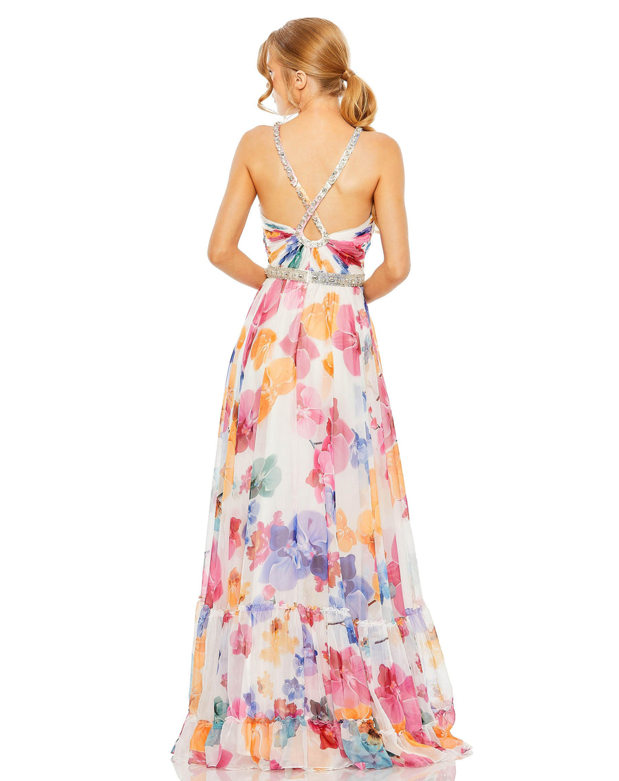 Prom Dresses Prom Long Formal Print Chiffon Dress White Multi