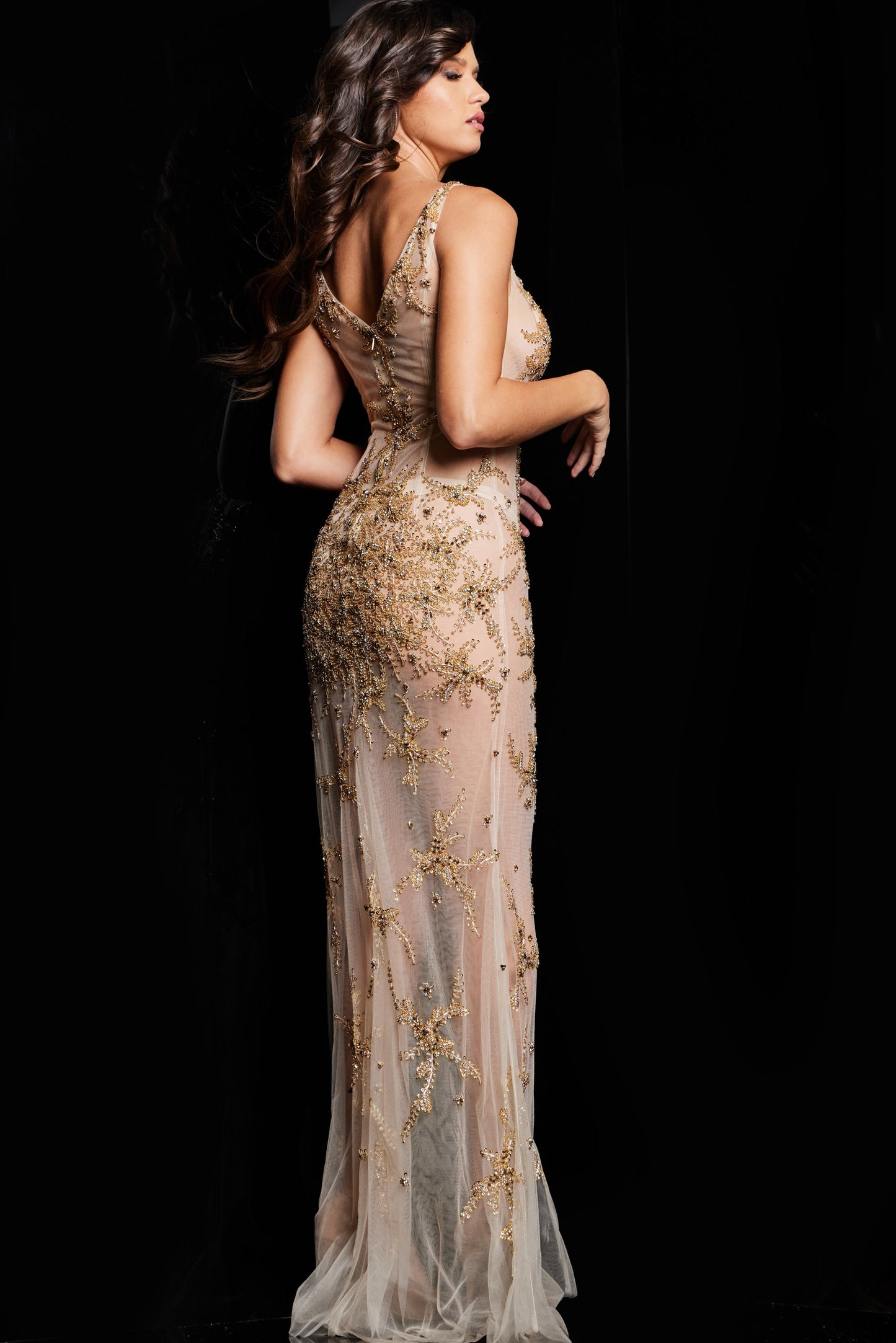 Prom Dresses Prom Long Formal Beaded Evening Gown Nude/Gold