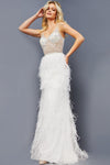 Prom Dresses Long Spaghetti Strap Feather Skirt Prom Dress Off White