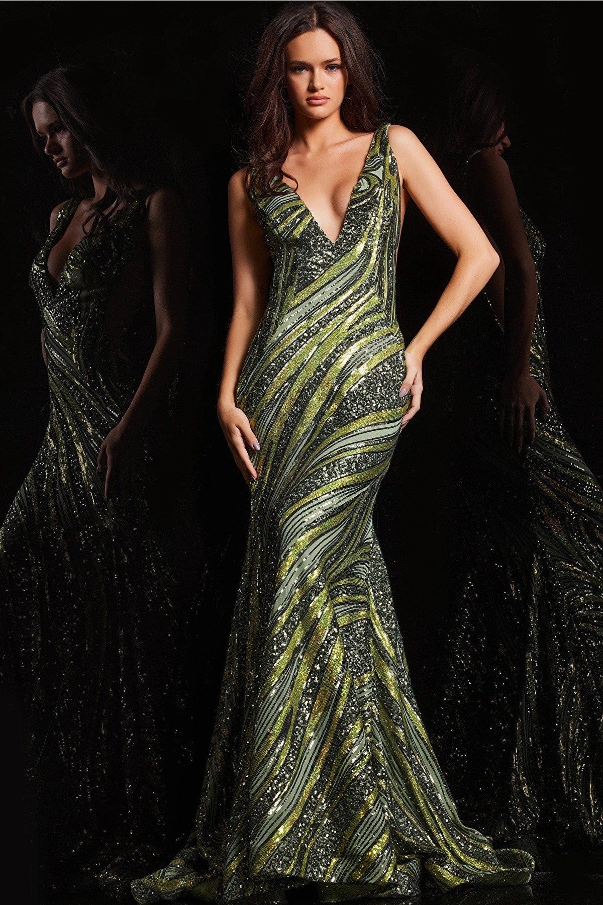 Prom Dresses Long Sleeveless Sequin Mermaid Prom Dress Olive/Lime