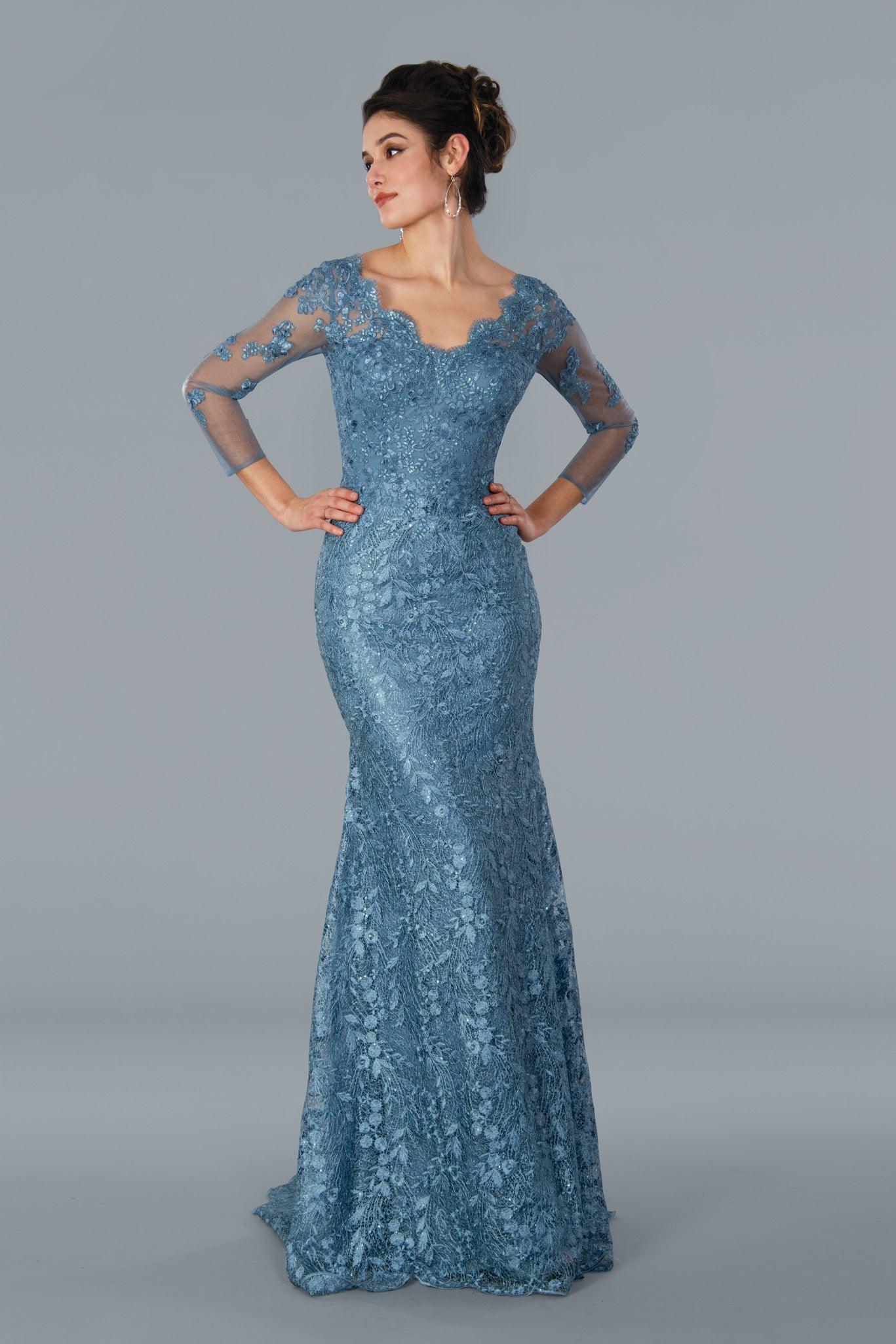 22355 Formal Long Fitted Evening Dress Slate