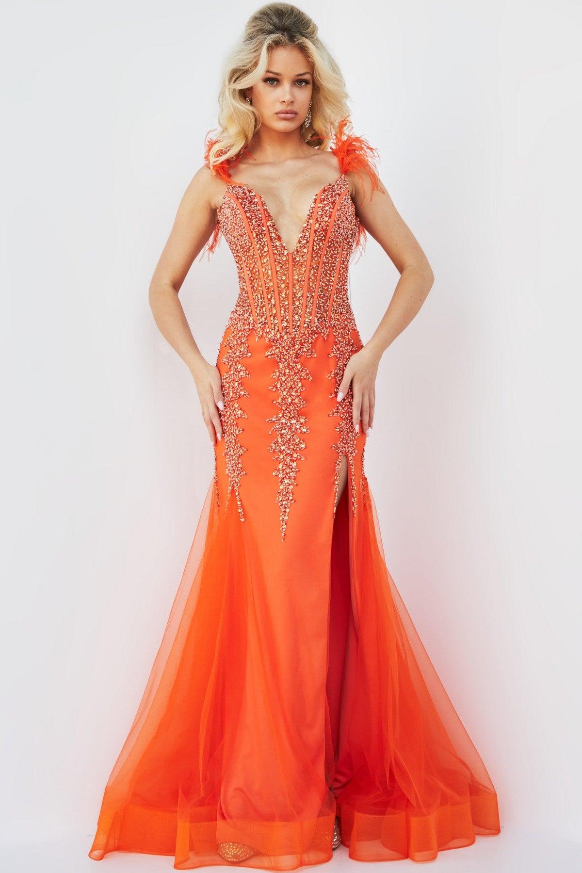 Prom Dresses Long Beaded Formal Mermaid Prom Dress Orange