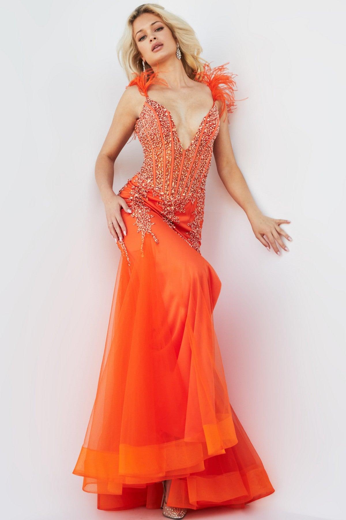 Prom Dresses Long Beaded Formal Mermaid Prom Dress Orange