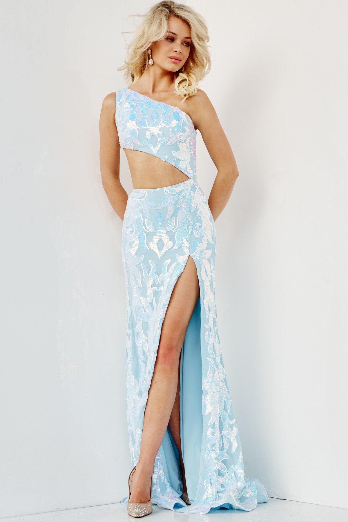 Prom Dresses Long Formal One Shoulder Fitted Prom Gown Light Blue