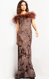 Mother of the Bride Dresses Mother of the Bride Feather Off Shoulder Dress  Brown