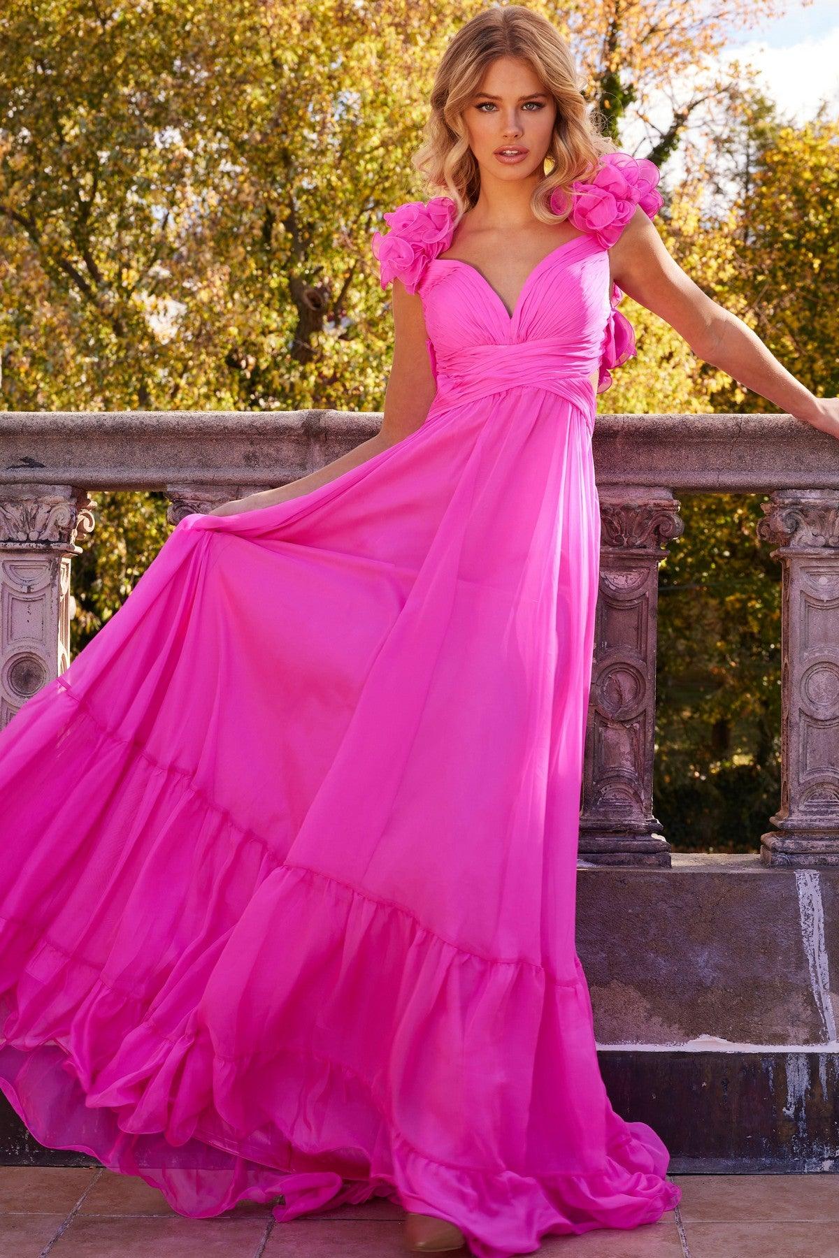 Prom Dresses Long Sleeveless Pleated Maxi Prom Dress Hot Pink