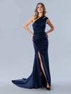 Formal Dresses Long Formal Side Pleat Prom Dress Navy