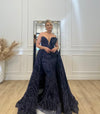 Formal Dresses Strapless Overlay Skirt Embellished Formal Dress Navy