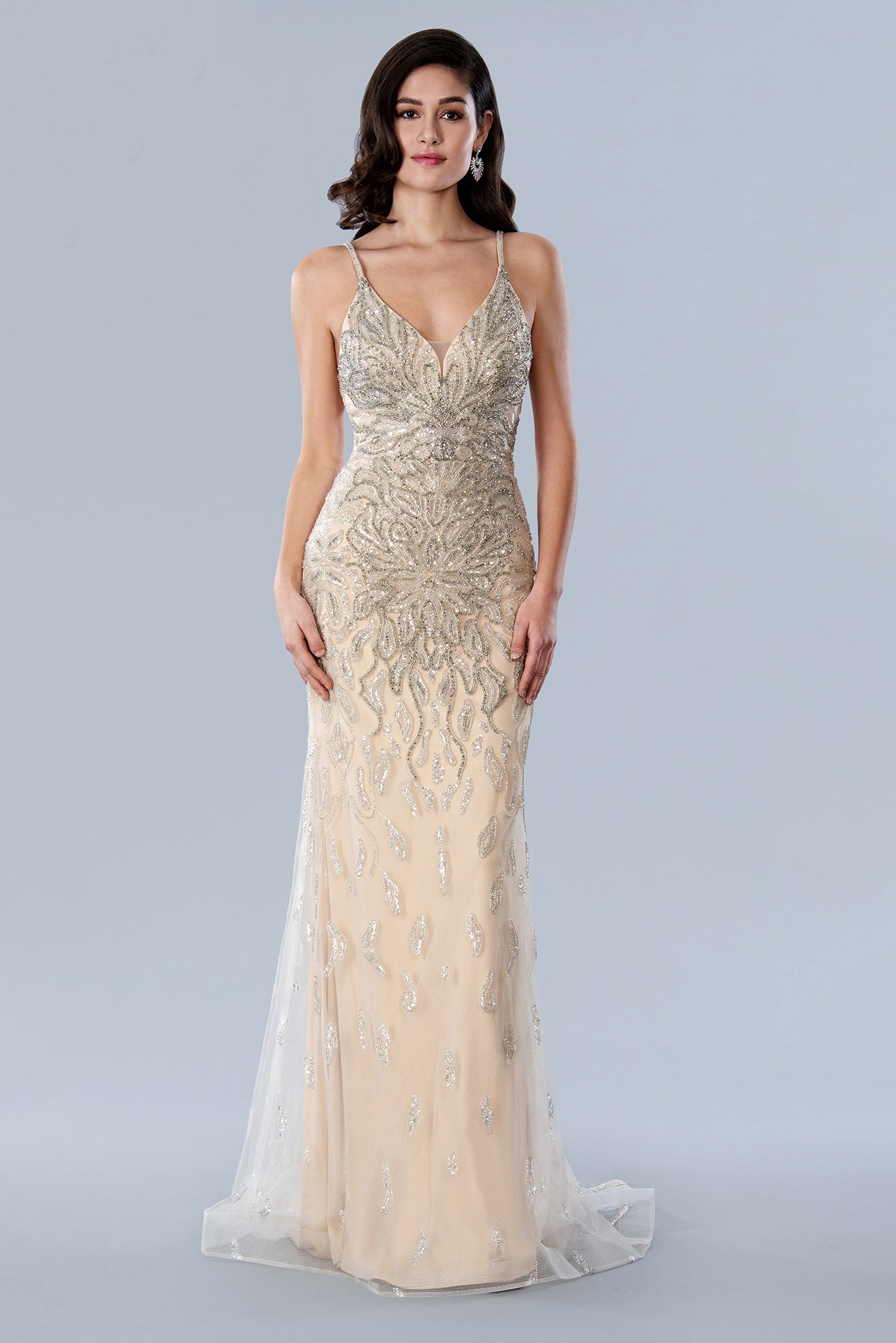 Formal Dresses Long Formal Beaded Prom Dress Champagne