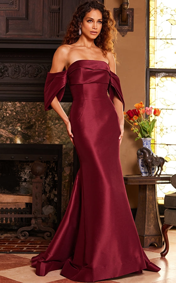 Formal Dresses Drape Sleeve Off Shoulder Formal Dress Burgundy