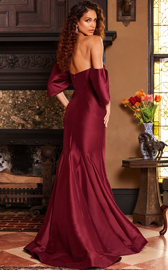 Formal Dresses Drape Sleeve Off Shoulder Formal Dress Burgundy