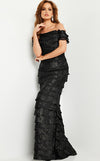 Formal Dresses Off Shoulder Layered Long Formal Dress Black