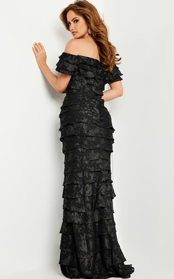 Formal Dresses Off Shoulder Layered Long Formal Dress Black