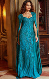 Mother of the Bride Dresses Mother of the Bride Embellished Long Cape Dress Peacock