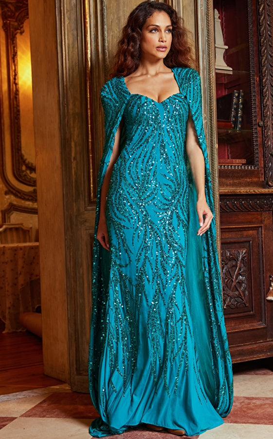 Mother of the Bride Dresses Mother of the Bride Embellished Long Cape Dress Peacock