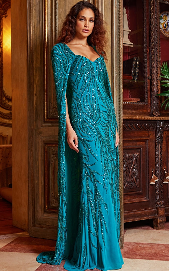 Mother of the Bride Dresses Mother of the Bride Embellished Long Cape Dress Peacock