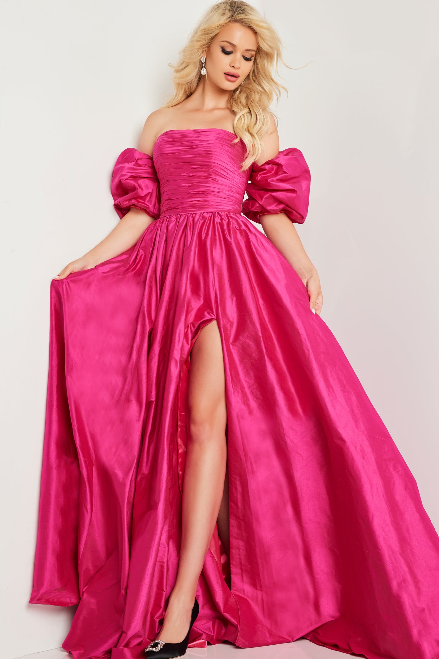 Prom Dresses Off Shoulder Ruched Bodice Prom Dress Fuchsia