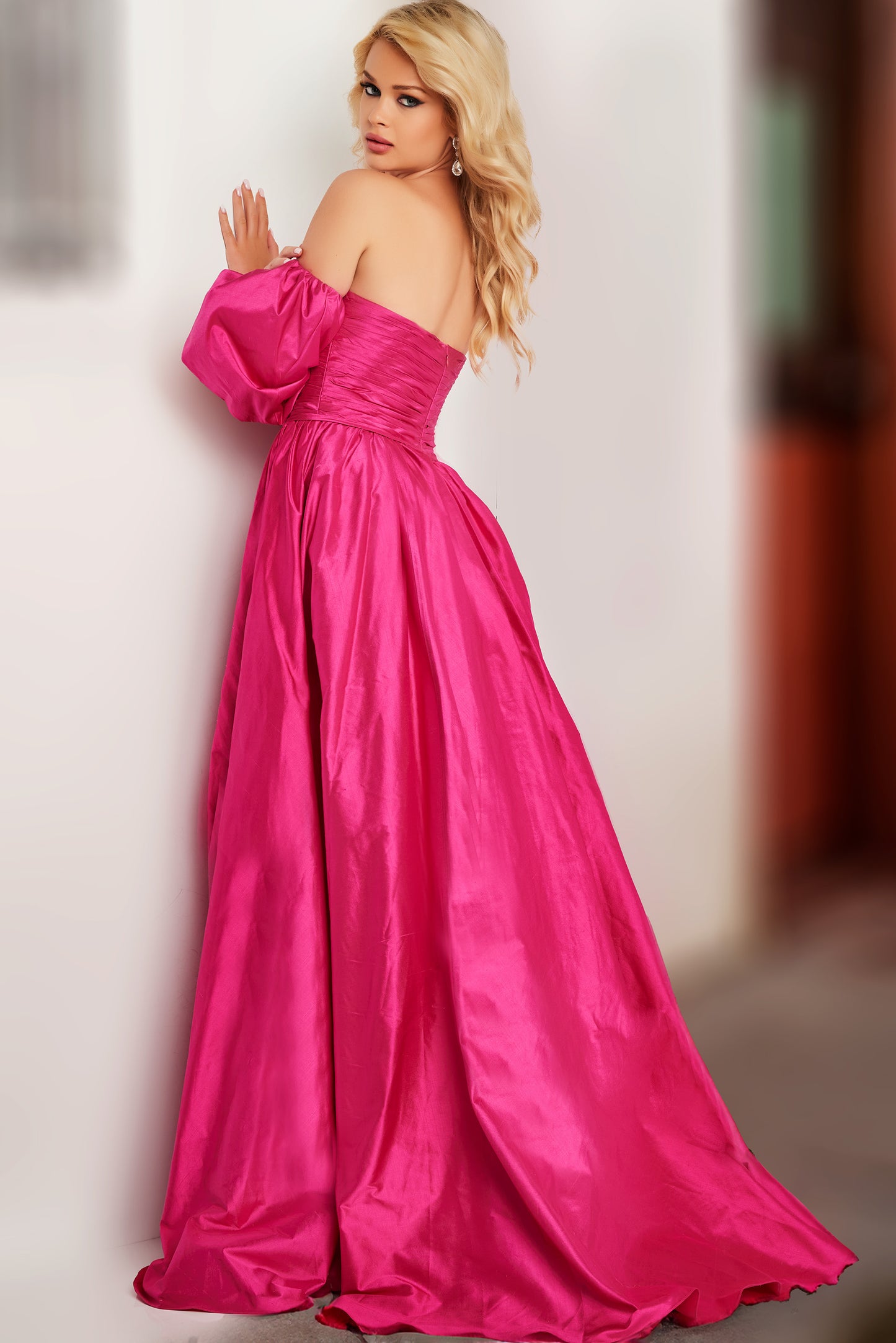 Prom Dresses Off Shoulder Ruched Bodice Prom Dress Fuchsia